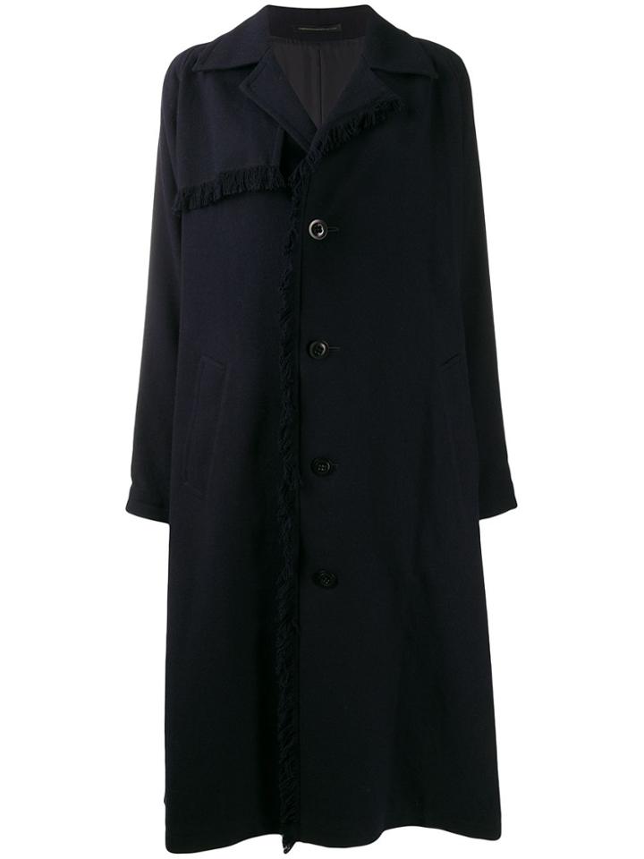 Y's Fringed-trim Single Breasted Coat - Blue
