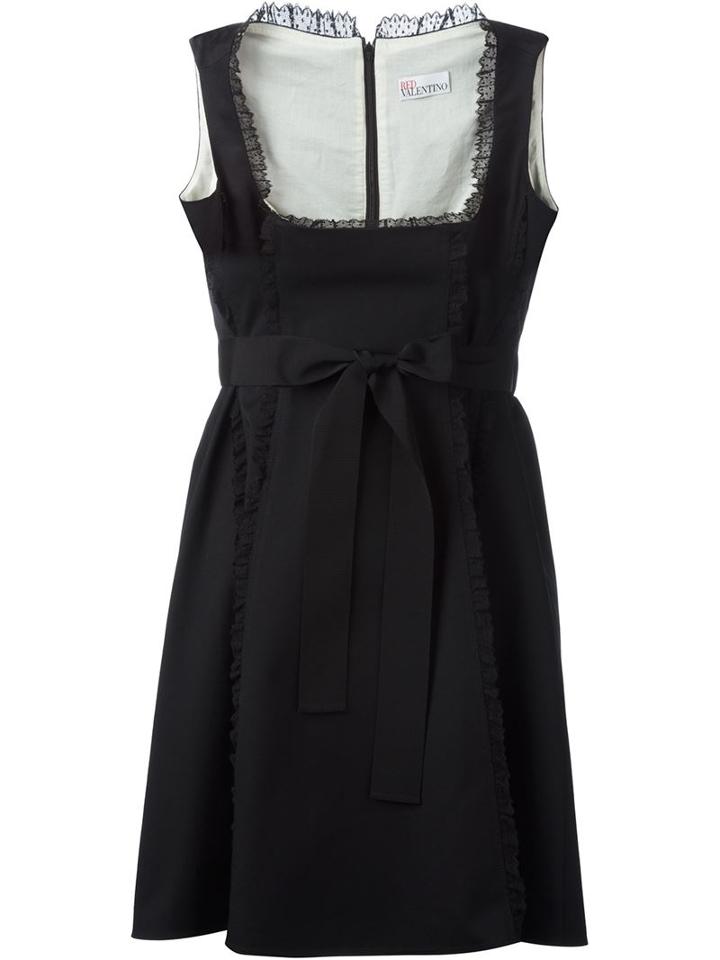 Red Valentino Tulle Trim Bow Detail Dress, Women's, Size: 44, Black, Cotton/spandex/elastane