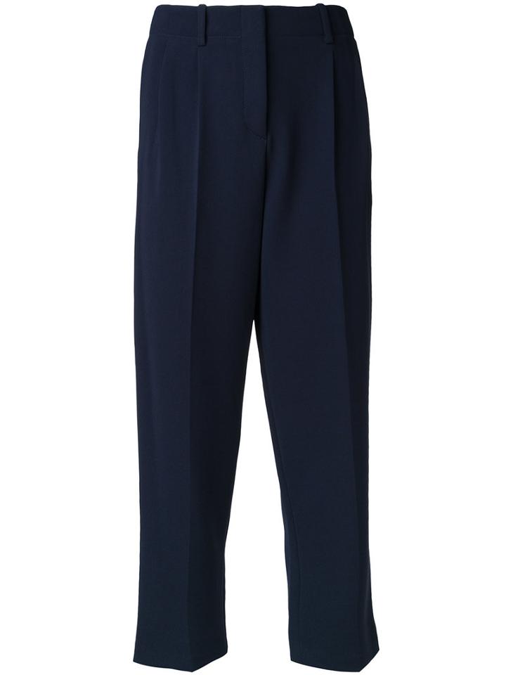 Theory Pleat Detail Cropped Trousers, Women's, Size: 10, Blue, Triacetate/polyester