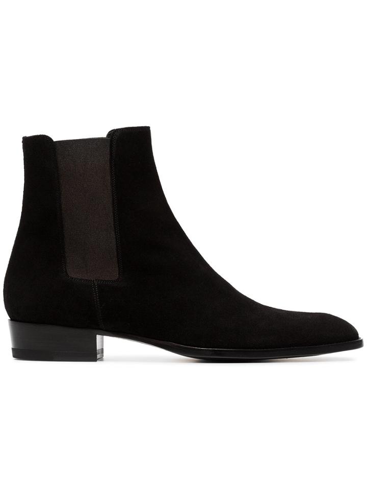 Saint Laurent Black Wyatt Suede Leather Chelsea Boots