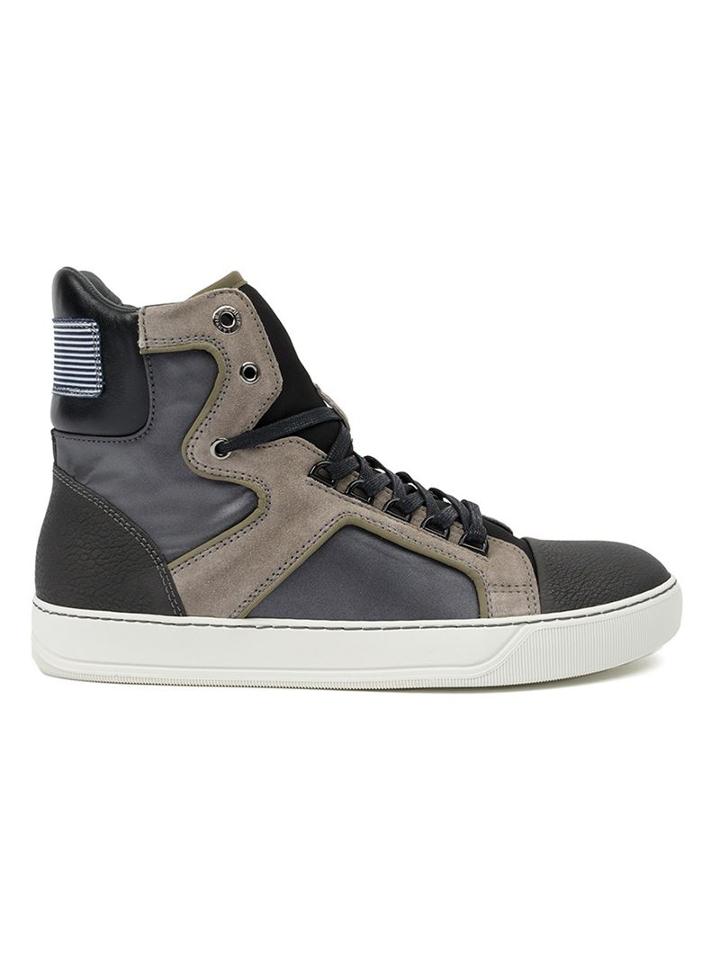 Lanvin Panelled Hi-top Sneakers, Men's, Size: 10, Grey, Calf Leather/polyester/rubber