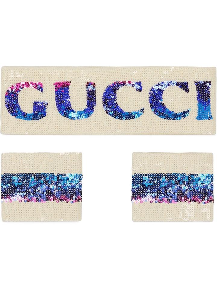 Gucci Sequin Gucci Headband And Wrist Cuffs - White