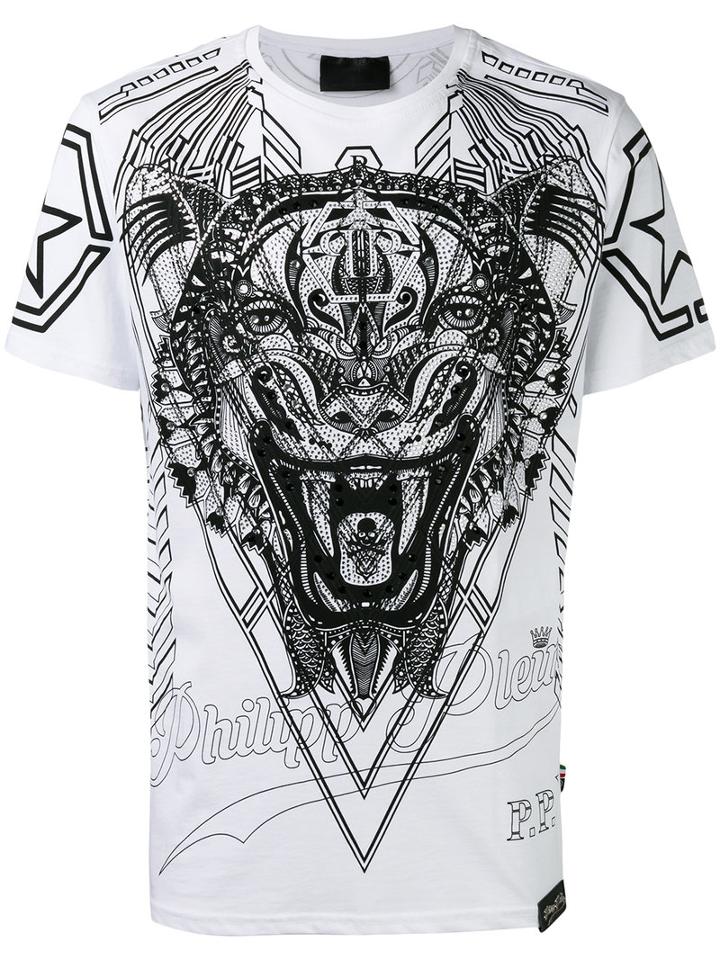Philipp Plein Print Embellished T-shirt, Men's, Size: Xl, White, Cotton/crystal