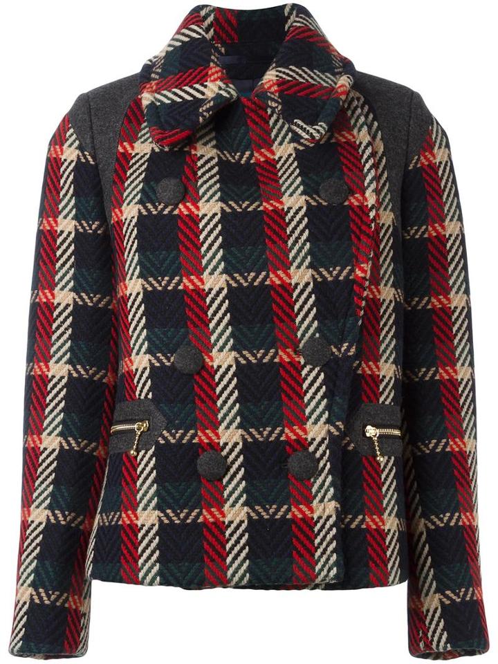 Kolor Double-breasted Checked Jacket, Women's, Size: 1, Red, Wool/polyester/other Fibers/cupro