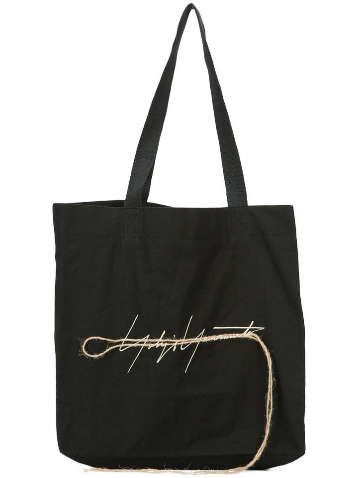 Yohji Yamamoto Logo Tote, Adult Unisex, Black, Cotton/linen/flax