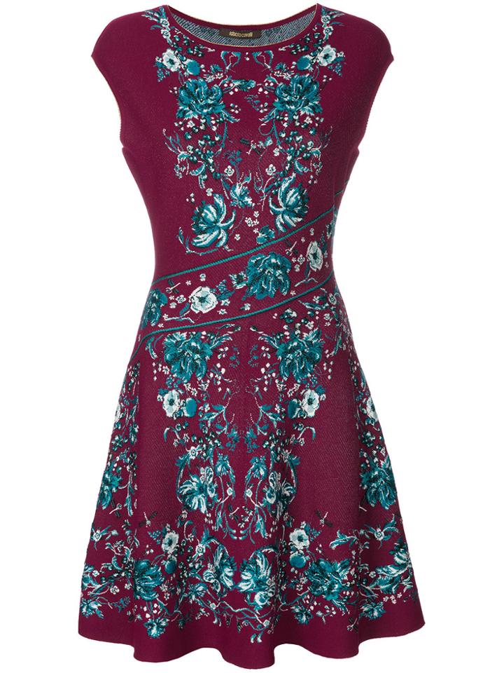 Roberto Cavalli Floral Flared Dress - Brown