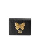 Gucci Leather Card Case With Butterfly - Black