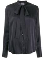 Balossa White Shirt Tied Neckline Blouse - Black