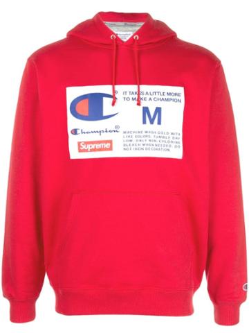 Supreme Label Hooded Sweatshirt - Red