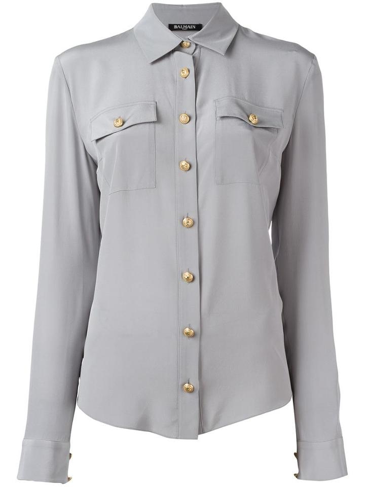 Balmain Cutaway Collar Shirt, Women's, Size: 36, Grey, Silk