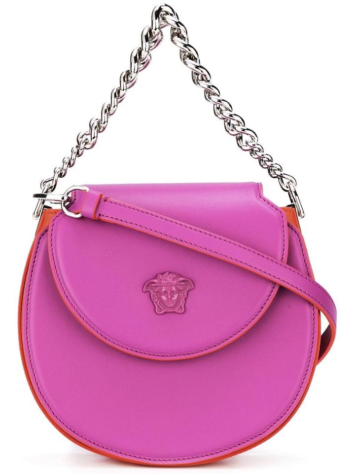 Versace Palazzo Curved Shoulder Bag, Women's, Pink/purple, Leather