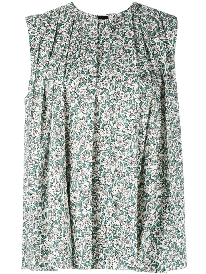 Marni Sleeveless Floral Trapeze Blouse - White