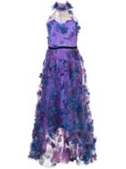 Marchesa Notte Floral Embroidered Dress - Purple