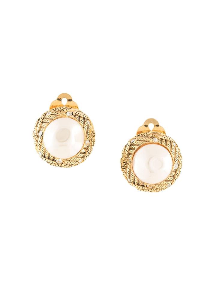 Chanel Pre-owned Faux Pearl Rhinestone Earrings - Gold