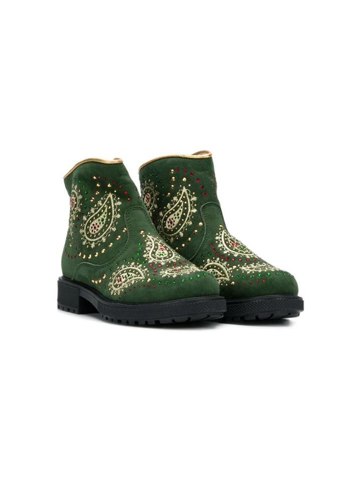 Quis Quis Teen Paisley Embellished Boots - Green