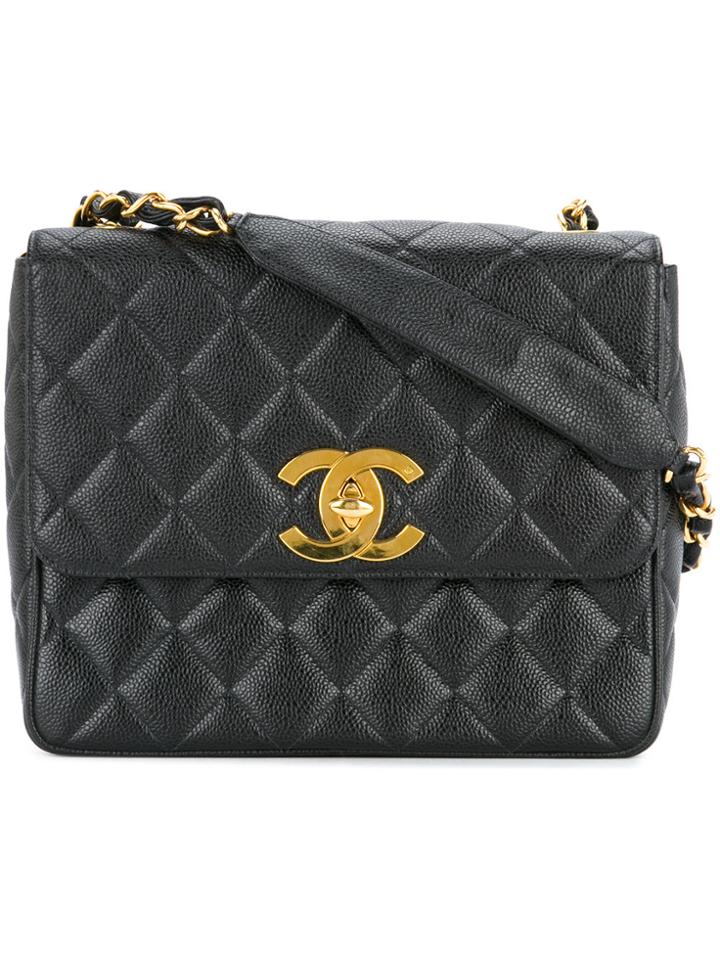 Chanel Vintage Square Flap Shoulder Bag - Black