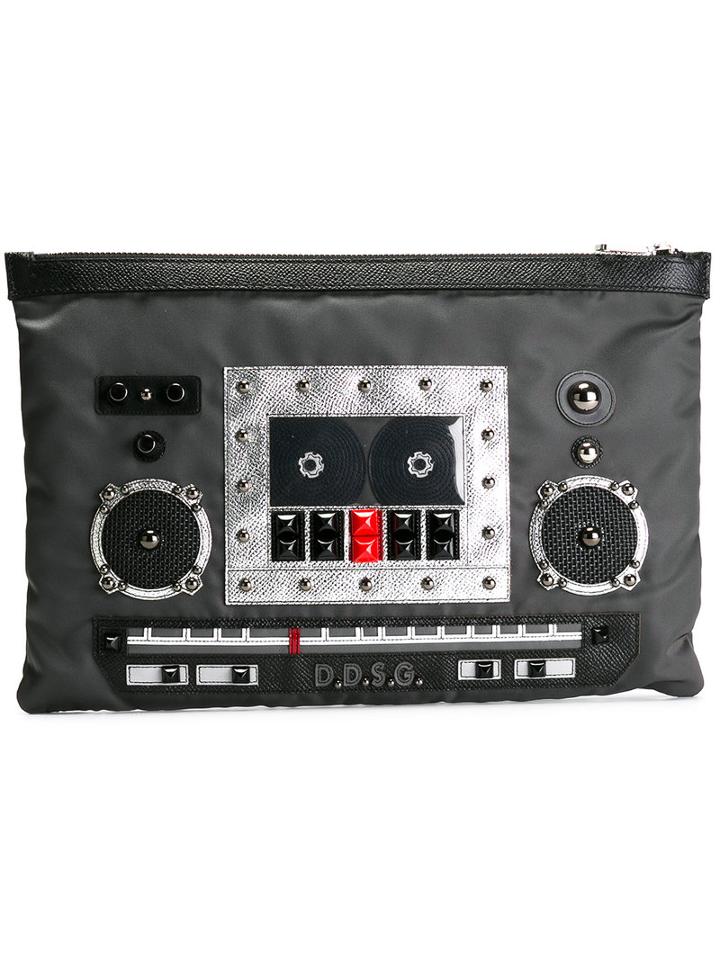Dolce & Gabbana Boombox Clutch, Men's, Black, Calf Leather/polyamide/acrylic/pvc