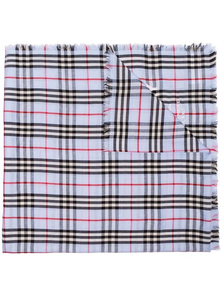 Burberry Check Print Scarf - Blue