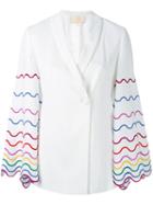 Sara Battaglia - Embroidered Sleeve Blazer - Women - Elastodiene/acetate/cupro/viscose - 42, White, Elastodiene/acetate/cupro/viscose
