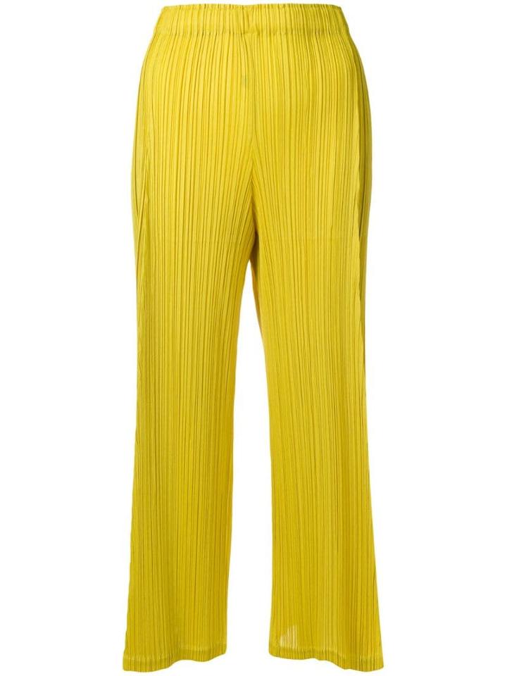 Pleats Please By Issey Miyake Two-tone Cropped Trousers - Yellow