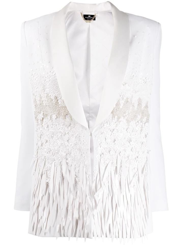 Elisabetta Franchi Embellished Satin Blazer - White