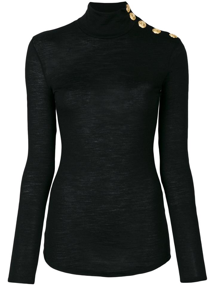 Balmain Embellished Button Jumper - Black
