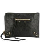 Balenciaga Zipped Clutch, Women's, Black, Cotton/calf Leather/metal