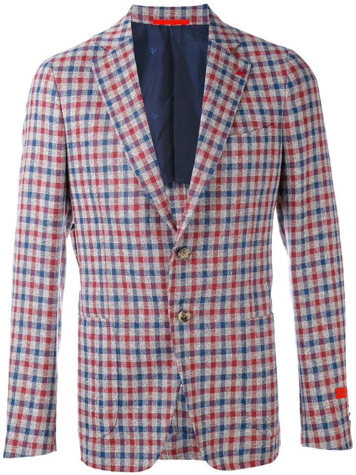 Isaia - Checked Blazer - Men - Silk/linen/flax/cupro/wool - 48, Red, Silk/linen/flax/cupro/wool