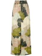 Off-white Floral-print Wide-leg Trousers - Green