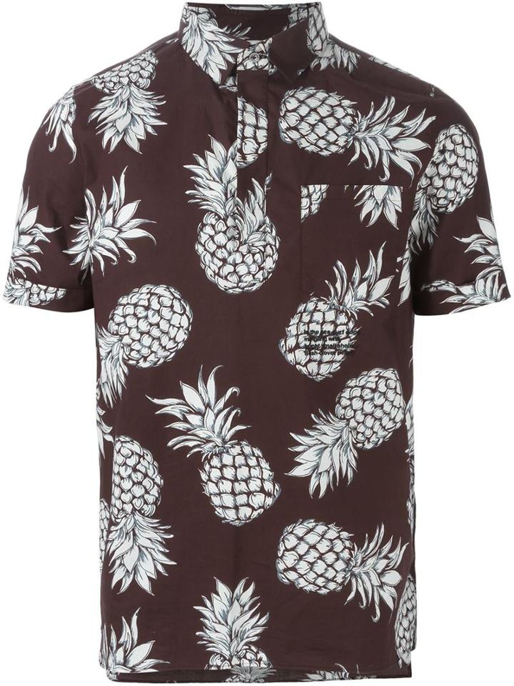 Valentino Pineapple Print Shirt, Men's, Size: 40, Red, Cotton