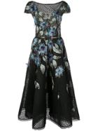 Marchesa Floral Flared Dress - Black