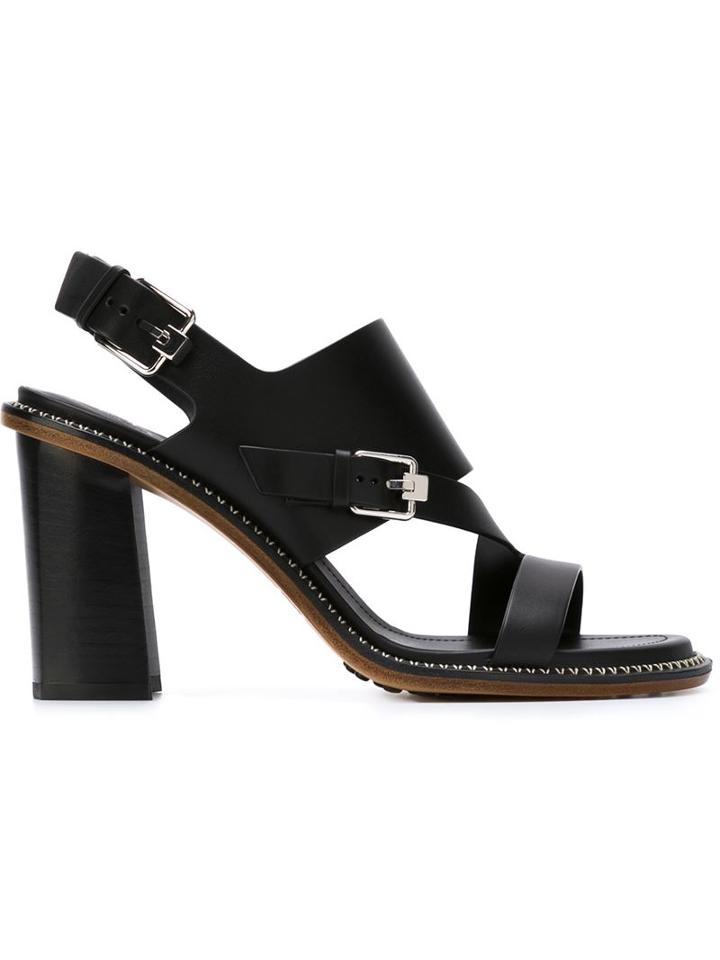 Tod S Buckle Detail Chunky Heel Sandals, Women's, Size: 38.5, Blue, Leather/rubber