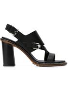 Tod S Buckle Detail Chunky Heel Sandals, Women's, Size: 38.5, Blue, Leather/rubber