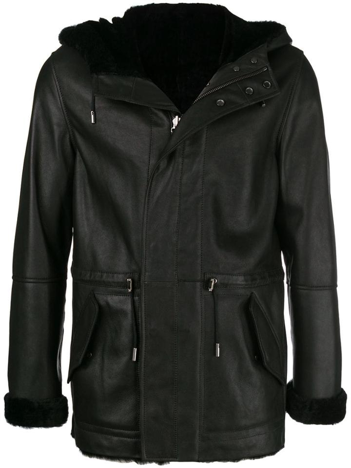 Yves Salomon Homme Reversible Hooded Shearling Jacket - Black