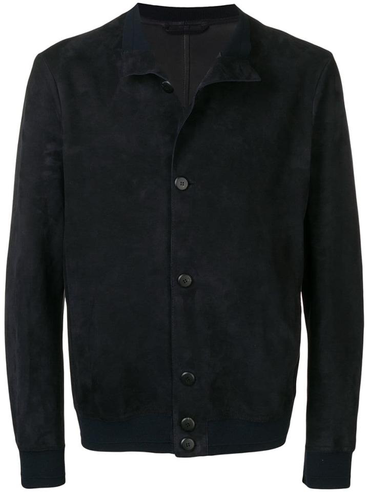 Giorgio Armani Leather Bomber Jacket - Blue