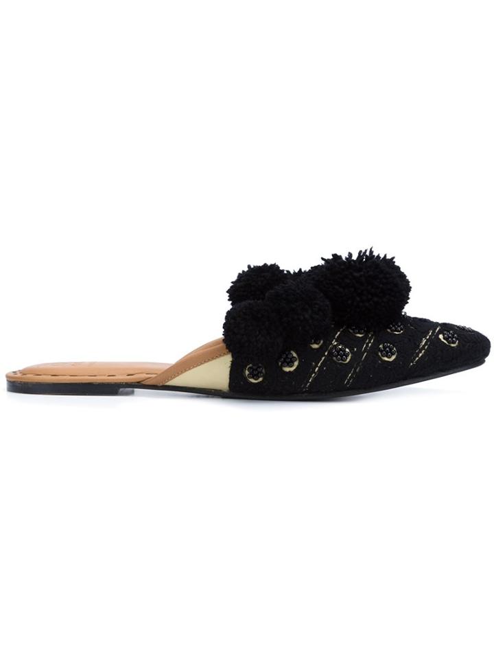 Figue 'iris' Embellished Pom Pom Flat Sliders