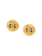 Chanel Vintage Quilted Logo Earrings - Metallic