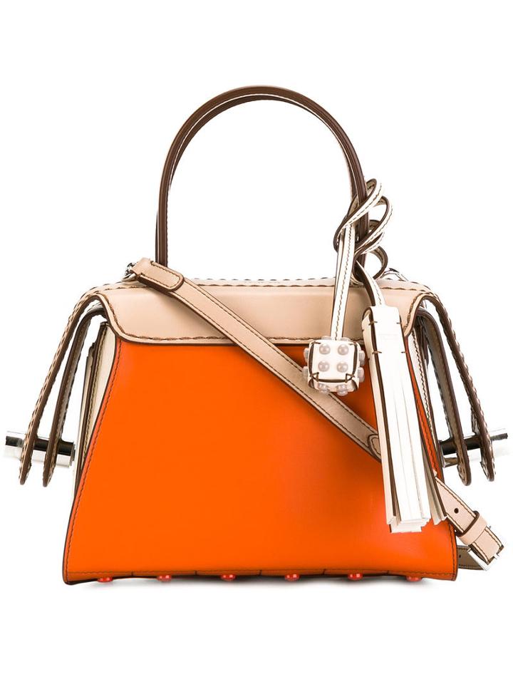 Tod's Detachable Strap Mini Tote, Women's, Yellow/orange, Calf Leather