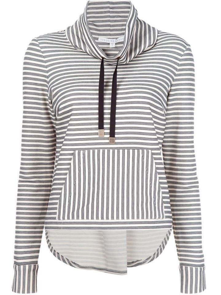 Veronica Beard Striped Funnel Neck Jumper, Women's, Size: Medium, Black, Cotton/nylon/spandex/elastane