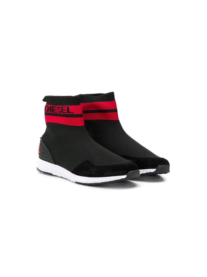 Diesel Kids Knitted Detail Sneakers - Black