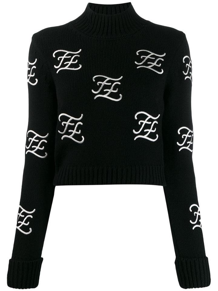 Fendi Ff Karligraphy Cropped Jumper - Black