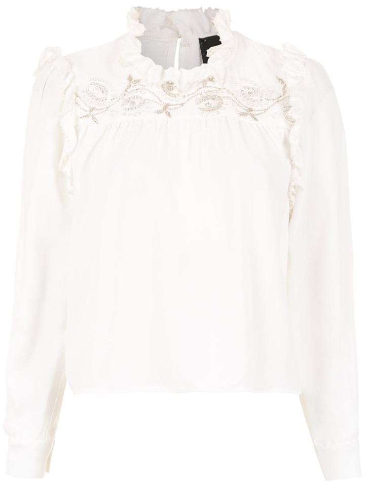 Andrea Bogosian Ruffled Embellished Blouse - White
