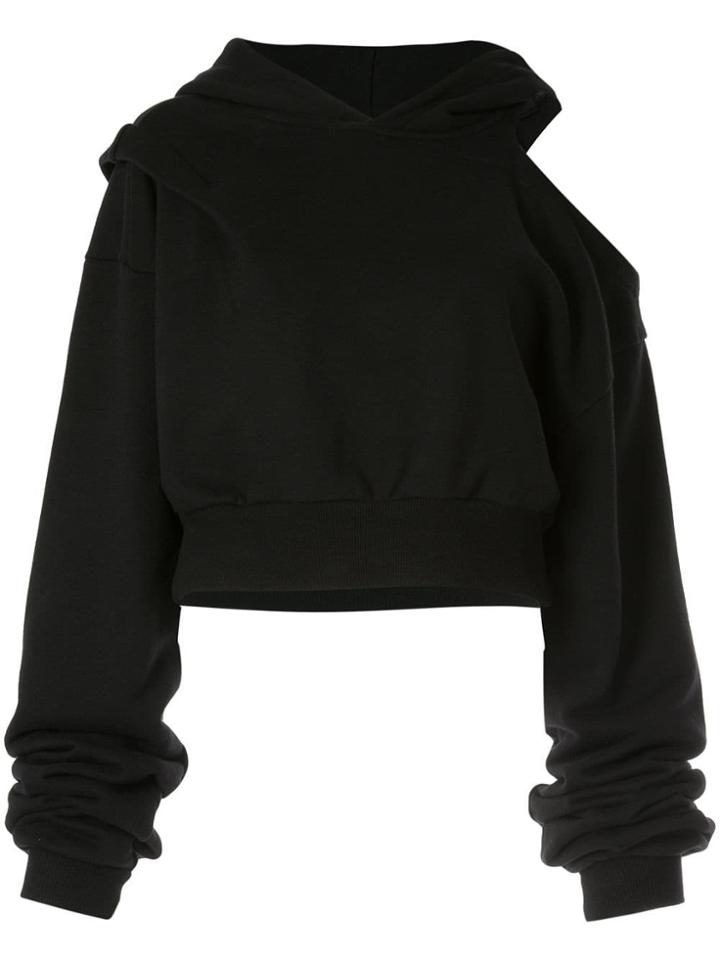 Ground Zero Cut-out Shoulder Hoodie - Black