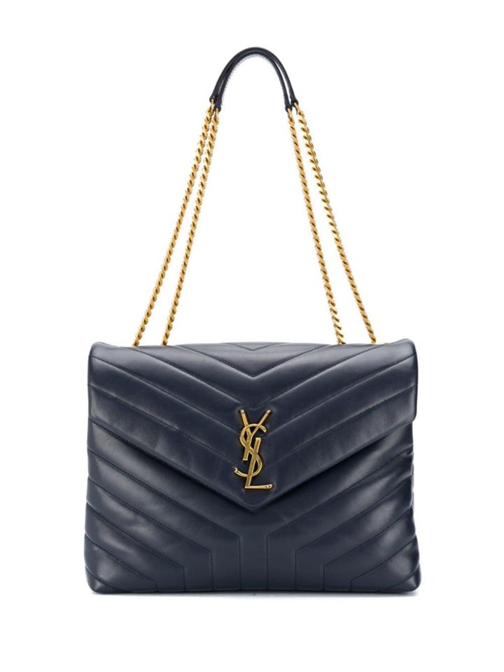 Saint Laurent Monogram Embossed Shoulder Bag - Blue