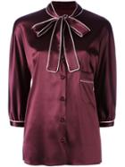 Dolce & Gabbana Pussy Bow Shirt, Women's, Size: 42, Red, Silk/spandex/elastane