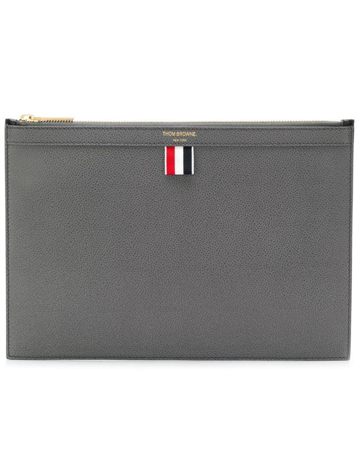 Thom Browne Bicolor Small Zipper Tablet Holder In Pebble Grain - Grey