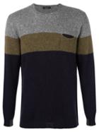 Roberto Collina Striped Crew Neck Sweater, Men's, Size: 48, Grey, Merino/camel Hair/nylon