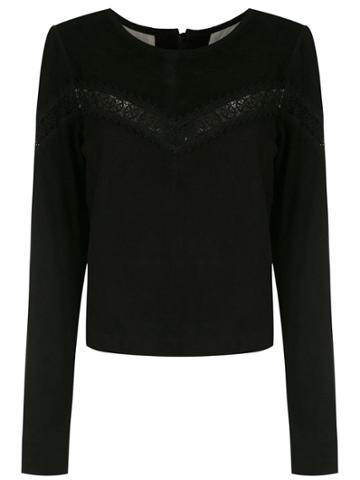 Clé Leather Cropped Blouse - Black