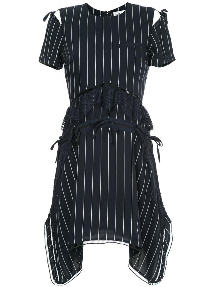 Self-portrait Striped Lace Detail Dress - Blue