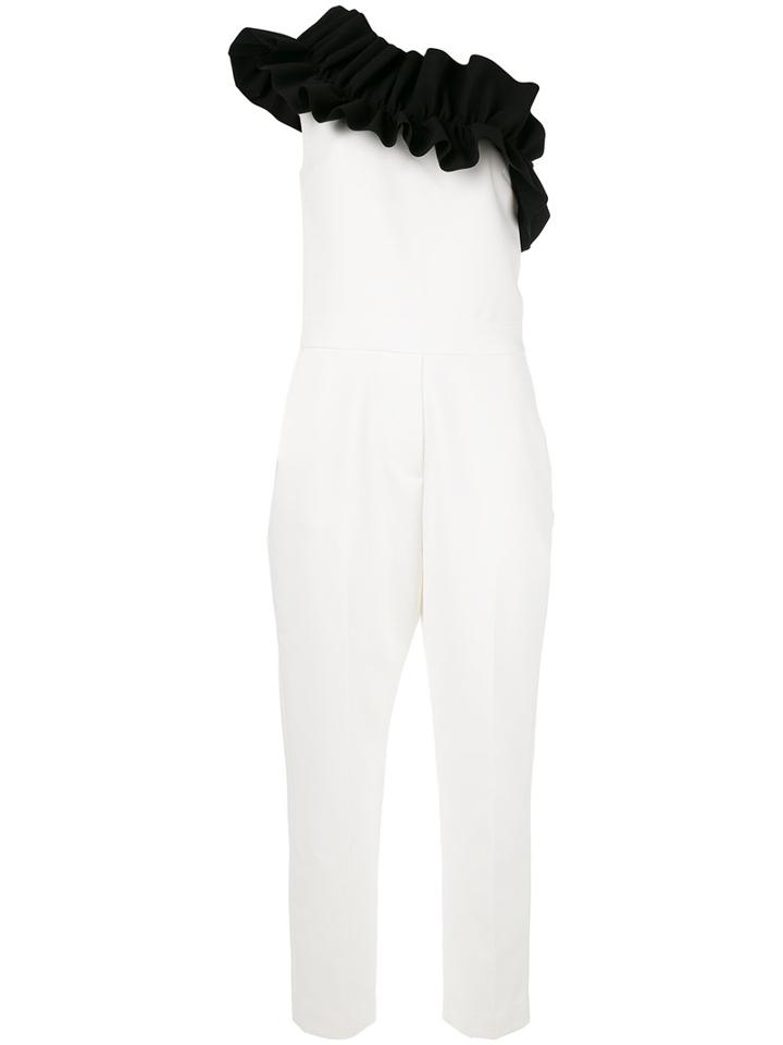 Msgm - Ruffled Single Shoulder Jumpsuit - Women - Polyester/elastodiene - 42, White, Polyester/elastodiene